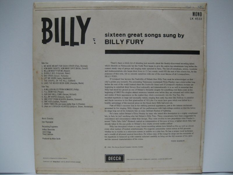 画像2: BILLY FURY / Billy