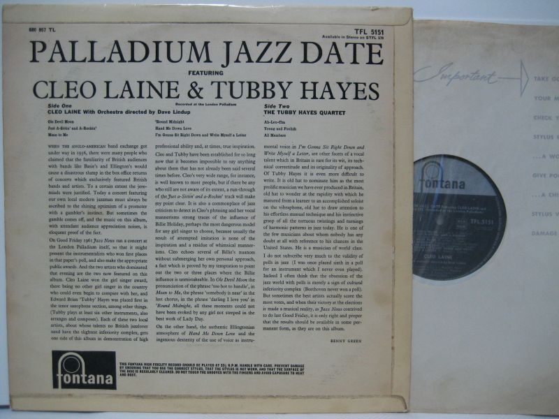 画像2: TUBBY HAYES & CLEO LAINE / Palladium Jazz Date