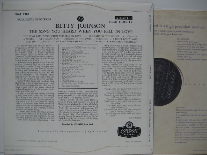 画像2: BETTY JOHNSON / The Song You Heard When You Fell In Love