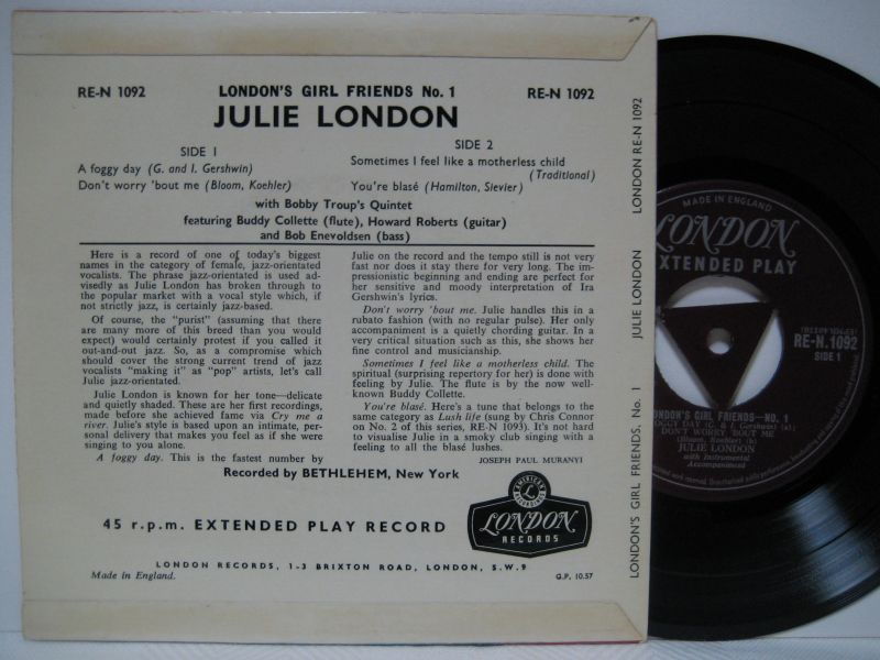 画像2: JULIE LONDON / London's Girl Friends No.1 ( EP )