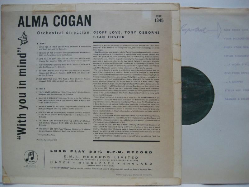 ALMA COGAN / Alma Sings With You In Mind - 大塚レコード